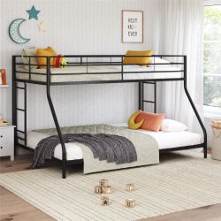Mainstays Small Space Junior Twin over Full Low Profile Metal Bunk Bed, Black