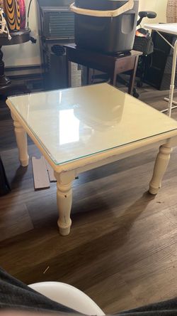 White Wood Coffee Table with Glass Top