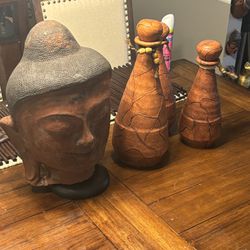 Buddha head And Leather Canisters