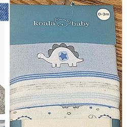 0-3 M Koala Baby New NWT Set Of  4  Short Sleeve Bodysuits Onesies r price, Dinosaur Gray White Light Blue Perfect For Christmas Or Shower Gift