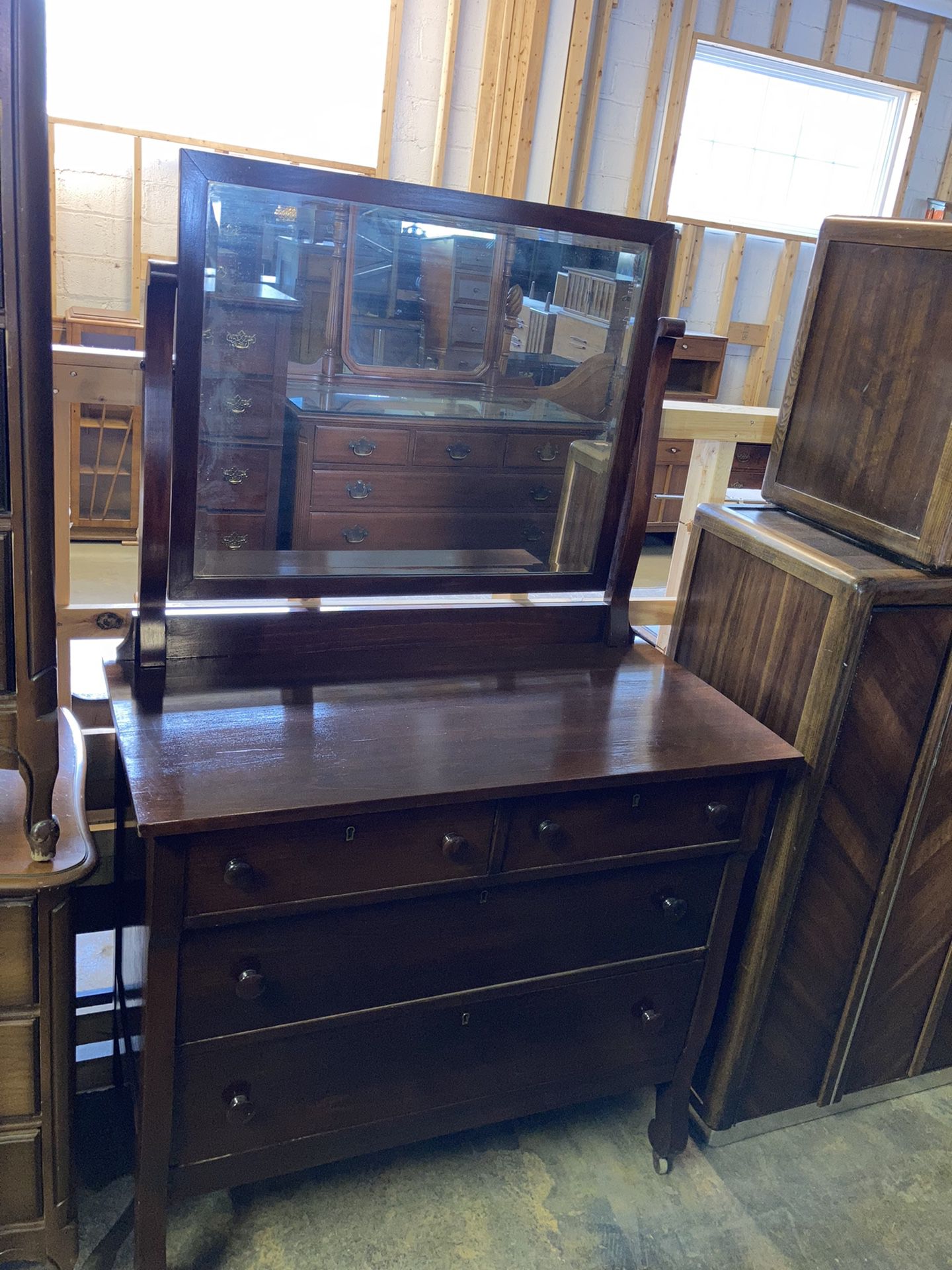 Antique mahogany dresser and mirror 