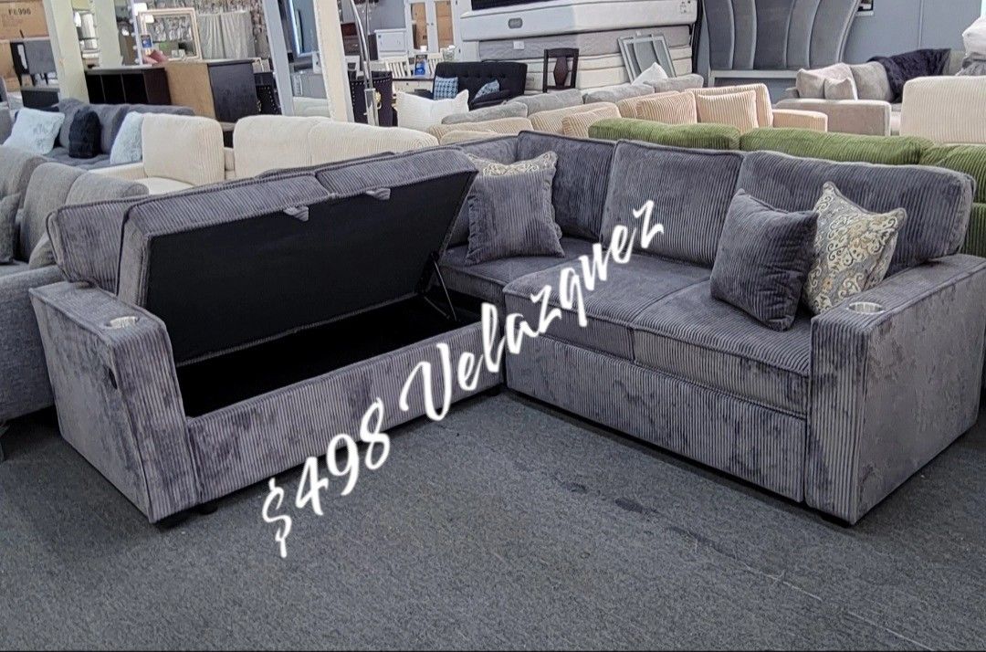 ✅️✅️3-Piece Convertible Sectional
Sleeper Sofa W/Cupholder, Sofa Storage, & USB Ports✅️✅️