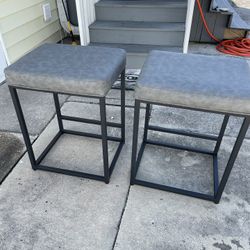 Gray Stools. Like new, Wipe able Fabric 23h. Stool top 15X17