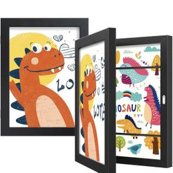 Black Art Frames for Kids Artwork - Front Opening Holds 150 Drawings, 3D Crafts - 2 Packs 8.5x11 with mat or 9x12 without Mat