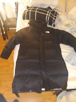 The Official North Face Nuptse down puffer hooded long parka jacket in black