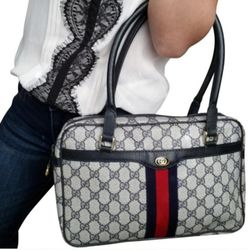 Authentic Vintage Gucci GG Monogram Supreme Sherry Web Ophidia Boston Doctor Shoulder Bag
