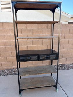 Industrial Metal and Wood Shelving Unit with Drawers
