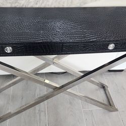 Side Console Table Black Crocodile Print Silver