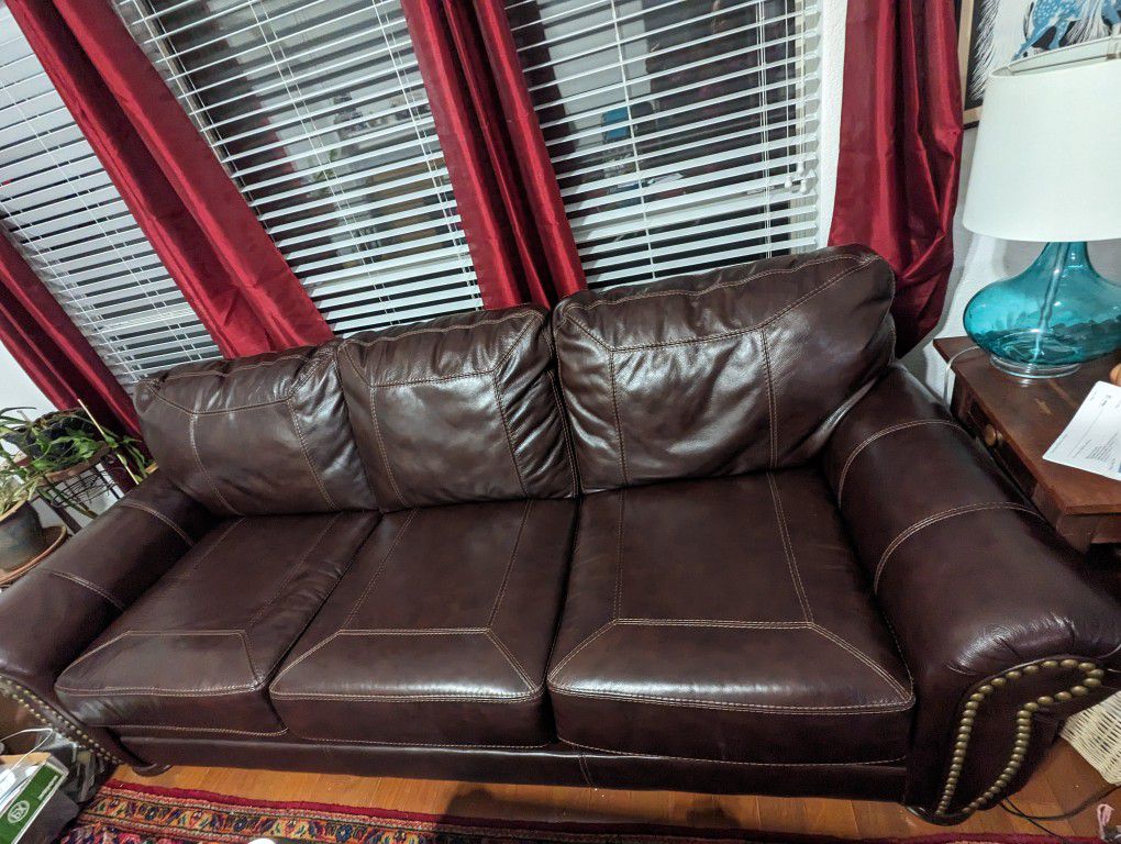 Ashley Leather Sofa And Oversized Chair