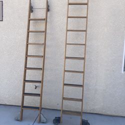 Solid Oak Rolling Library Ladders
