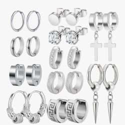 11 Pairs Of Stainless Steel Small Hoop Earrings 