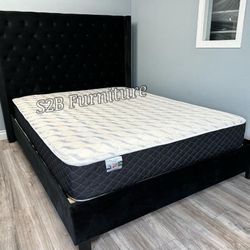 Queen Black Chanelle Wingback Bed With Ortho Matres!