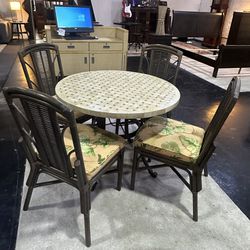 Round Dining Table With Four Rattan Chairs And Side Table