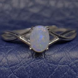 White Radiant .925 Sterling Silver Australian Coober Pedy Adjustable Opal Ring