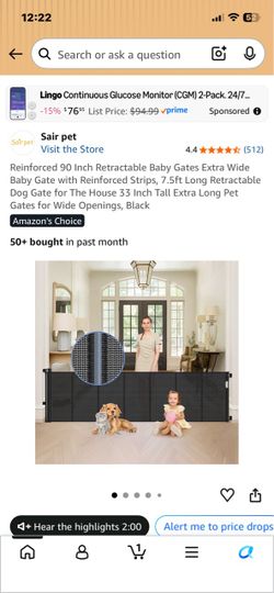Retractable Baby Gate Extra Wide 120Inch Black
