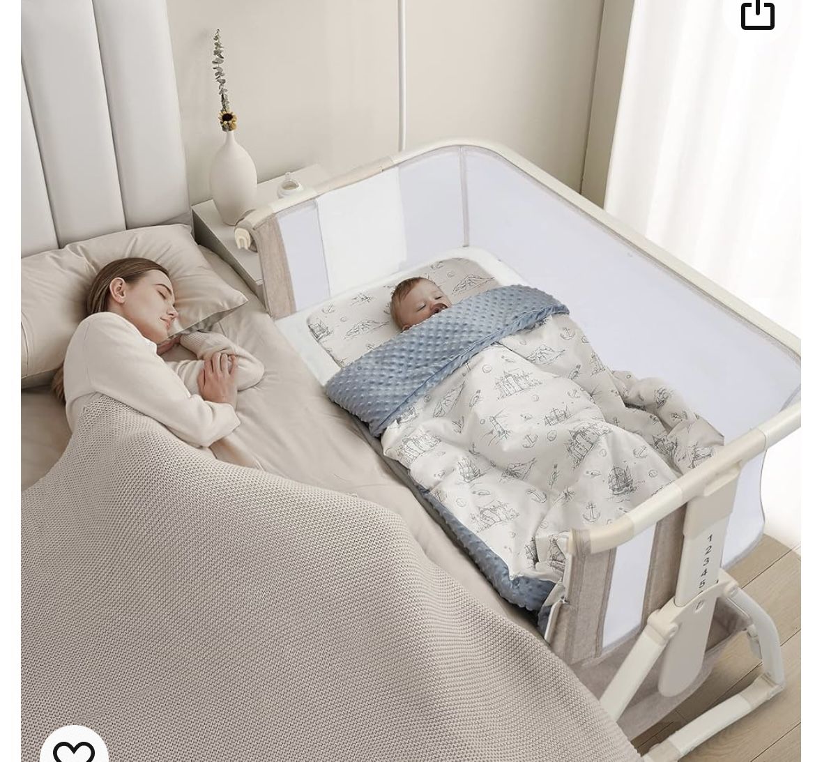 JOYMOR Bedside Sleeper Rocking Bassinet/ Baby Crib 