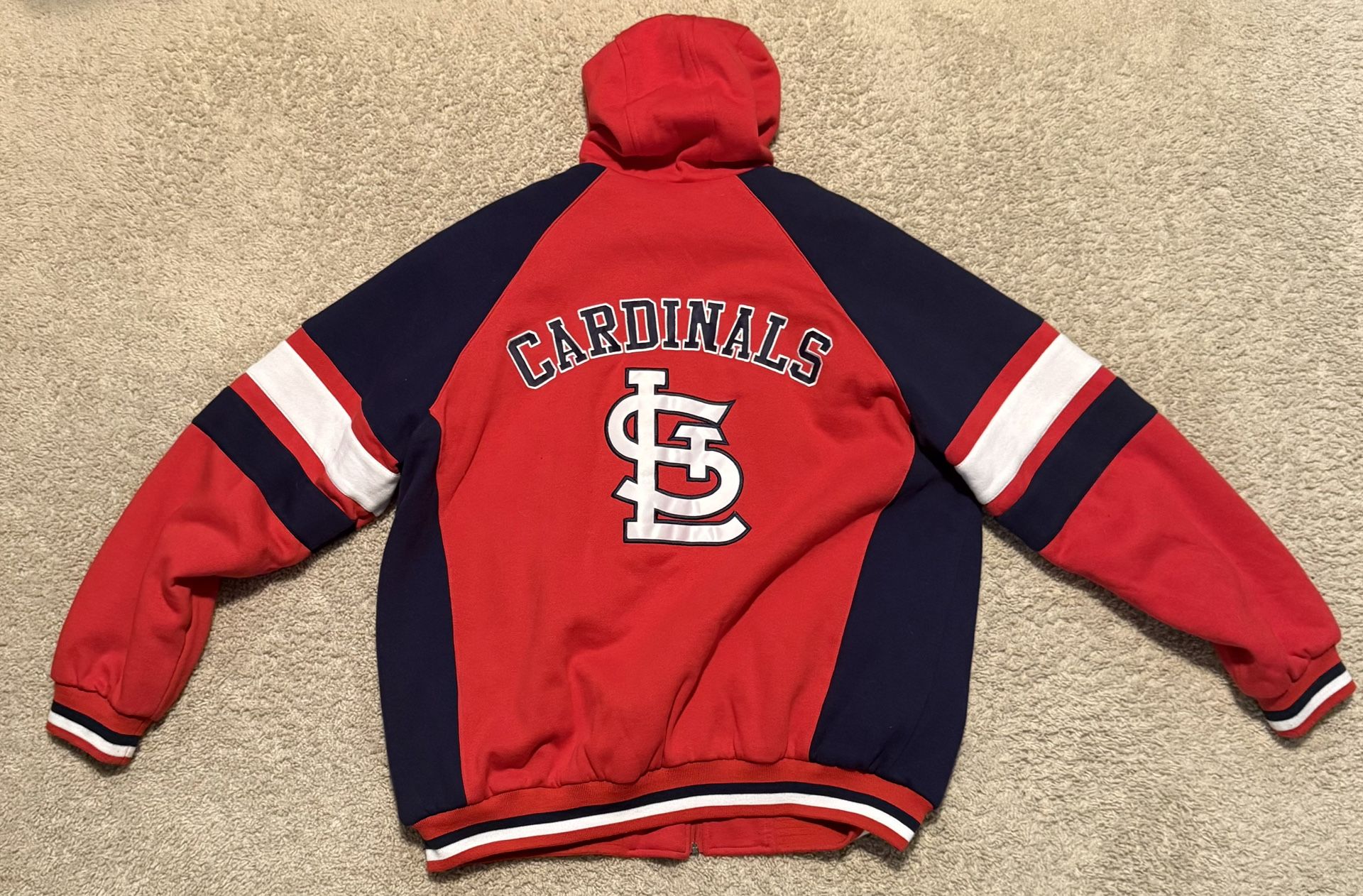 Vintage Men's G-III Sports by Carl Banks College Red St. Louis Cardinals Defender Raglan Zip Up Hoodie Varsity Jacket XL