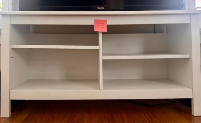 White Wood TV Stand with Open Shelves
