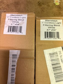 (2 Pack) 47”X64” Mainstays 1" Cordless Light Filtering Blinds 47"x64" – 2 Pack
