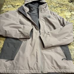 Women The North Face Violet and gray heavy hooded Jacket  Gray Fleece Liner XL 