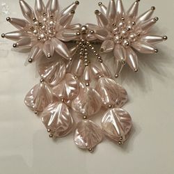 Vintage Pink Faux Pearl Floral Teardrop Beaded Hair Clip 4 Inches
