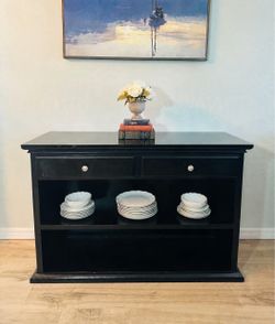 Modern Black Solid Wood TV Stand Media Console