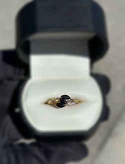 Jewelry 14k solid yellow gold 1.7CTW Moissanite onyx ring sz 9
