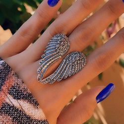 Punk Wing Joint Ring for Women Vintage Silver Color