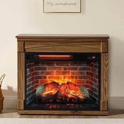 New 28" Electric Fireplace with Mantel Freestanding Fireplaces with Realistic Flame & Logs