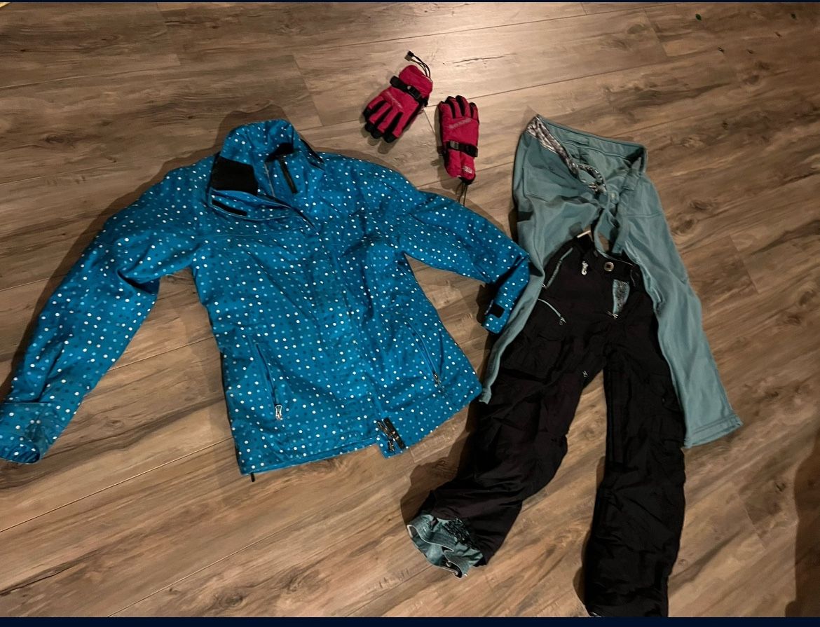 Ski jacket, Ski Pants with extra layer, Ski Gloves Women XS, Youth 12-14-16