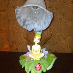 Disney Peter Pan's TINKERBELL on Lily Pod Tulip Desk Lamp Hampton Bay 2004