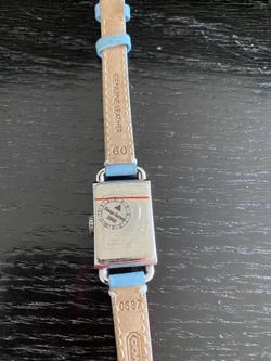 Coach Watch womens with thin sky blue leather strap 0587 Rectangular face