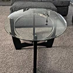 Coffee Table Glass Top Solid Wood Base