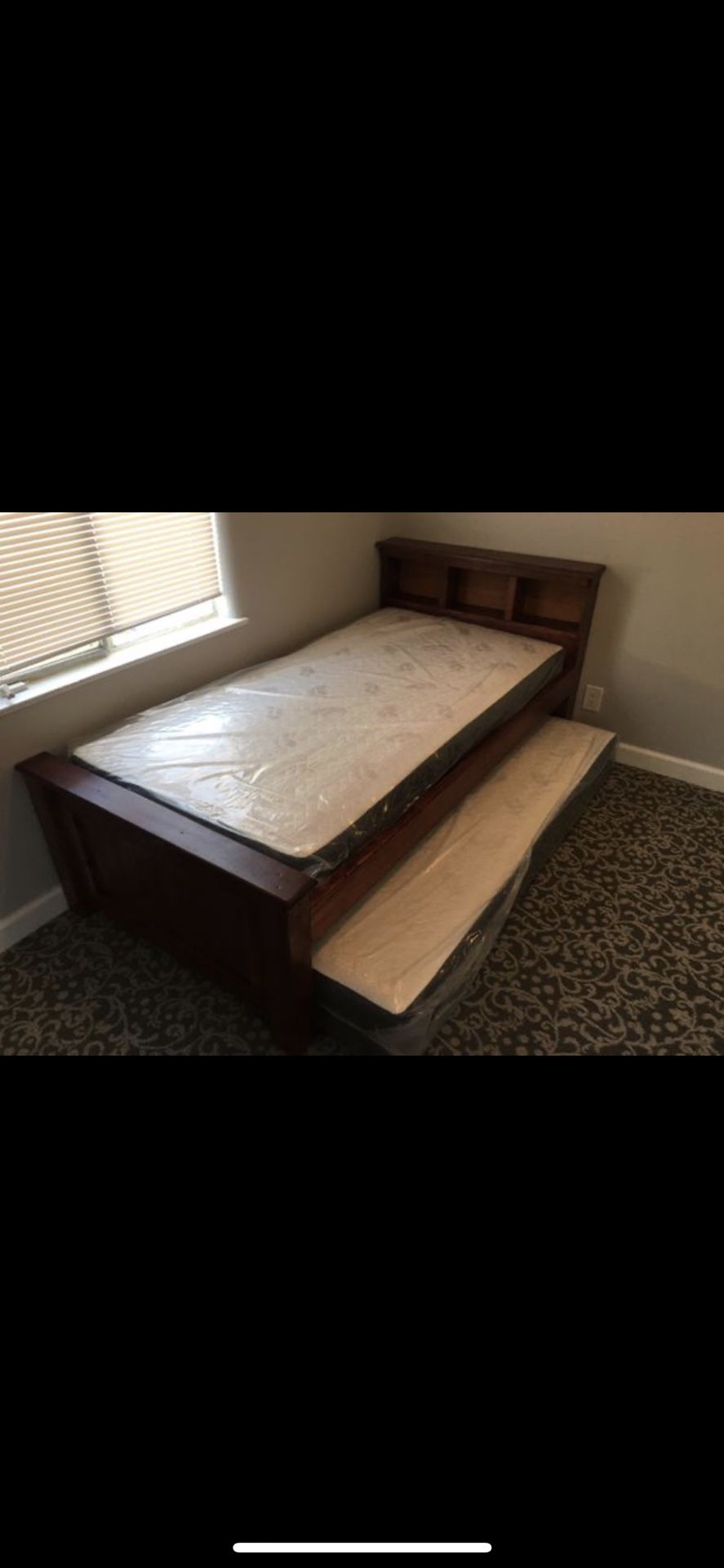 Twin Bed with Pull Out bonus roller bed- wooden frame