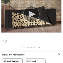 LIANTRAL 8-ft Firewood Rack Outdoor with Cover, Fire Wood Log Storage Rack Bracket Kit Heavy Duty Steel Fireplace Wood Holder