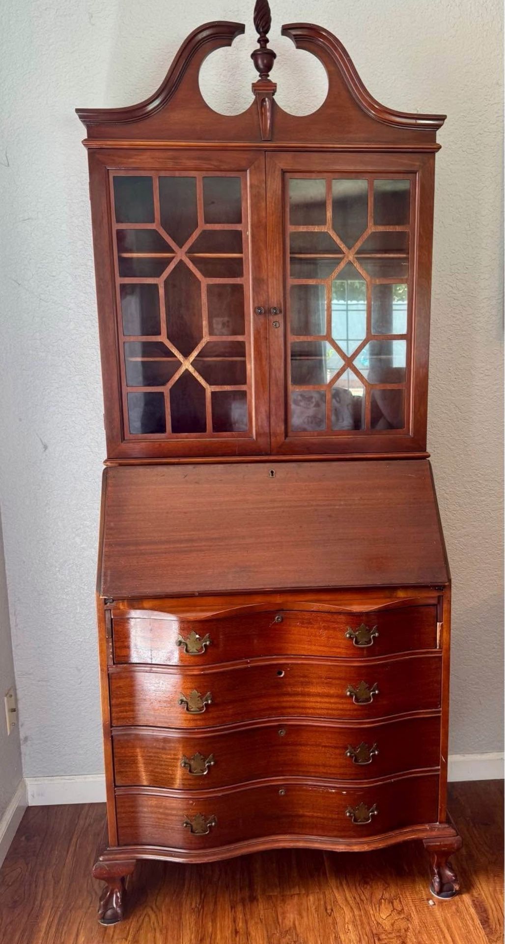 Antique Walnut Serpentine Secretary - Early 1900’s All Wood And Made Well!