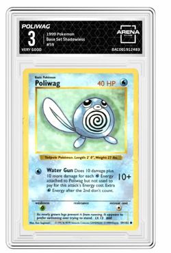 1999 Pokemon Poliwag Base iSet Shadowless Graded 3 Arena Club