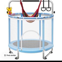 🔥Brand new🔥 Seray 55” Kids Trampoline with Enclosure, Adjustable Gymnastics Bar, Swing & Rings, Indoor & Outdoor Play, Gift for Boys & Girls