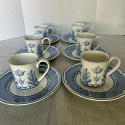 Villeroy & Boch CASA AZUL Set of 6 Breakfast Cups & Saucers Luxembourg EXCELLENT