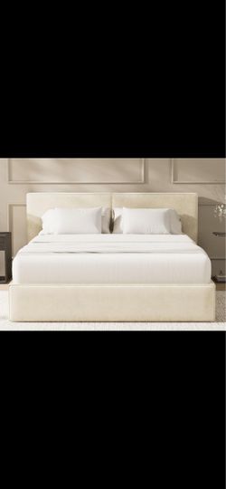 Cream Upholstered Platform Bed Frame