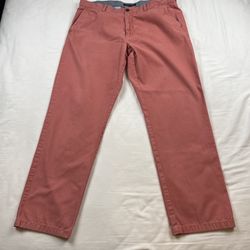 Tommy Hilfiger Mens Chino Pants Coral Salmon Pink 36x32 Straight Cotton Twill 