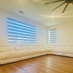 7 Piece Large Leather Sectional With 3 Power Recliners 