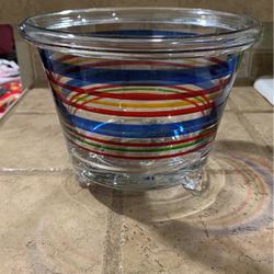 Vintage Art Glass Footed Bowl Dish Centerpiece Ice Bucket Poland Italy Primary Stripes