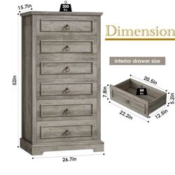 🥨6 Drawer Dresser, 52" Tall Chest of Drawers, Modern Farmhouse Storage Dressers Organizer for Living Room, Hallway, Entryway, Home Office