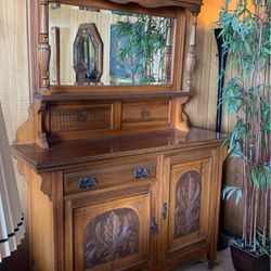 Antique Oak Carved Side cabinet
