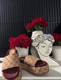 Gucci Canvas GG Monogram Angelina Platform Slide Sandals