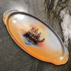 Vintage Victoria China Czechoslovakia Lustreware Oval Vanity Tray