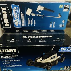 Brand new-never been opened Box’s. Mower 40-Volt Cordless18-inch& HART 40V 12" String Trimmer&blower