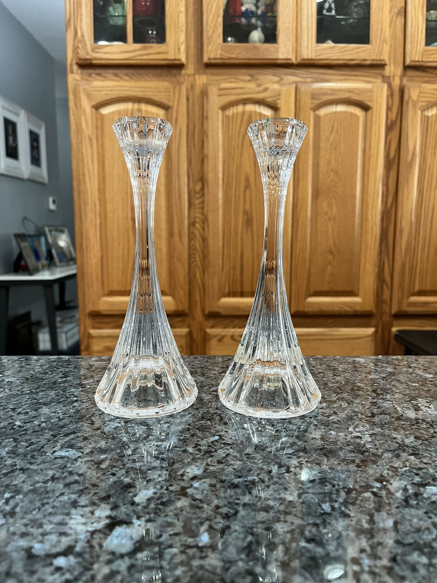 Mikasa Park Lane Crystal Candle Holders lot of 2.  Size approximately 8 Inch Tall.  Made in Austria.  Brand new with tags.  Smoke free home  