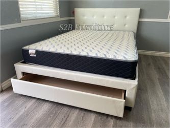 Queen White Euro Platform Bed With Ortho Mattress Included